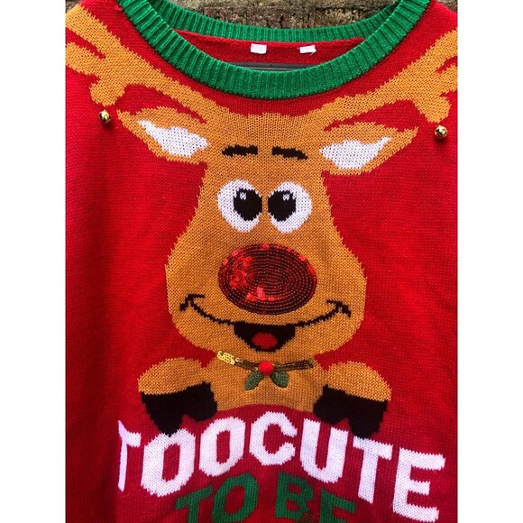 Too Cute To Be Naughty Reindeer Ugly Christmas Sweater XL Red Green White - Picture 4 of 6